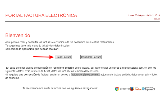 Paso 1 factura electrónica de Beer Factory
