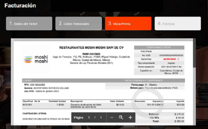 verificar para continuar con la factura electrónica de Chuck e Cheeses