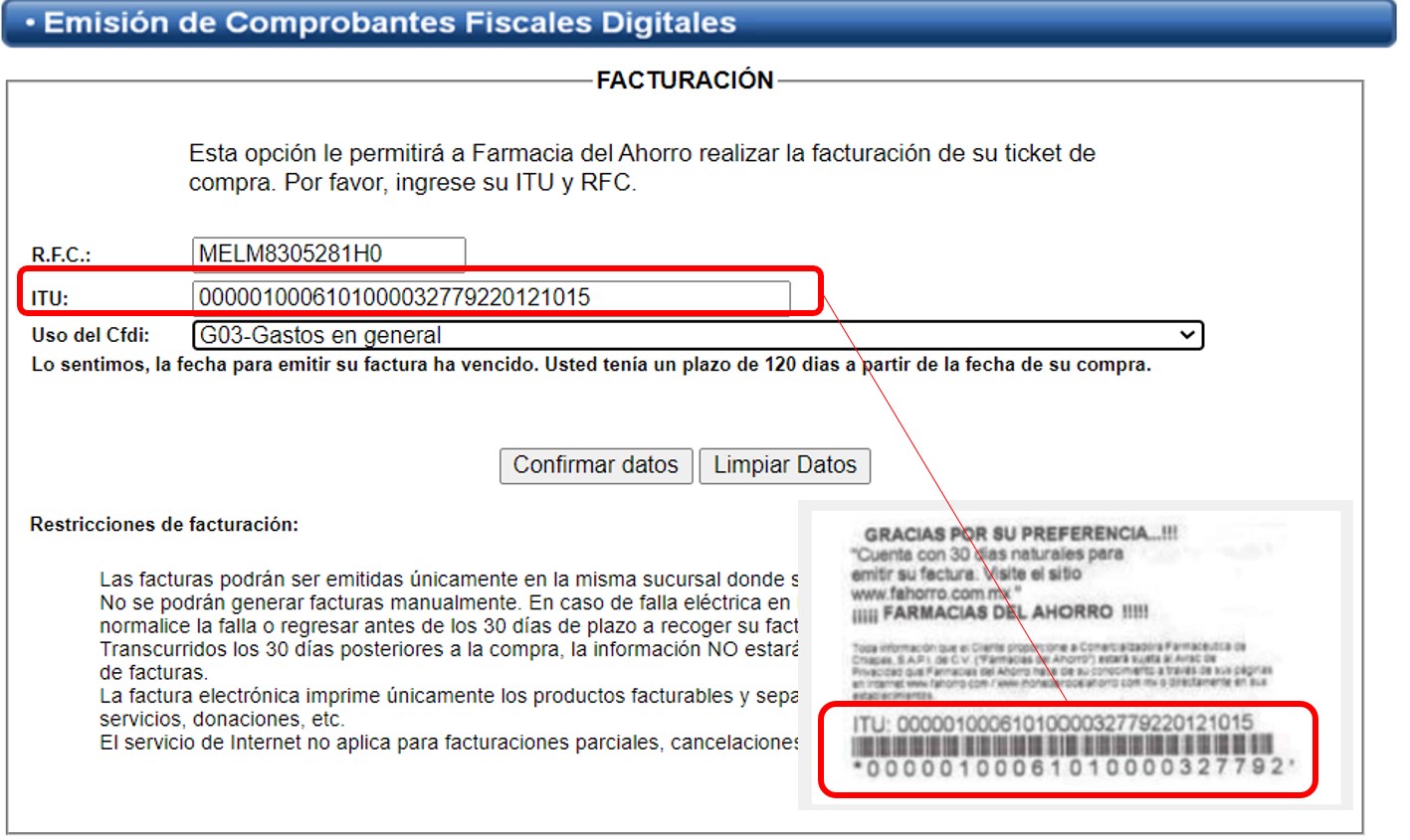 dónde localizar el itu en ticket de farmacias el ahorro