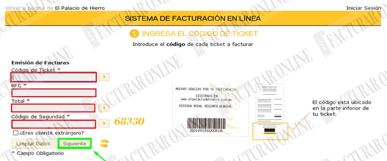 ingresar el ticket de compras de Palacio de Hierro