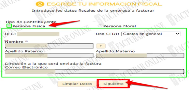 ingresar los datos fiscales de facturacion