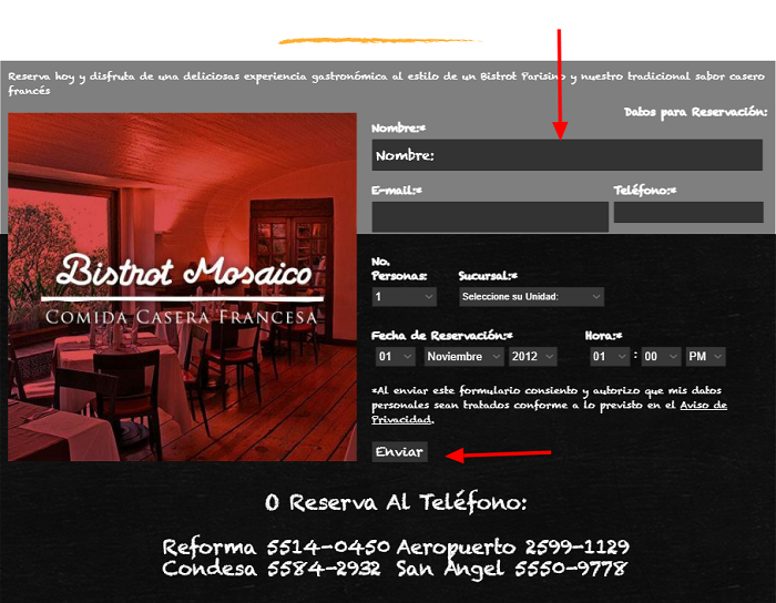Formulario de reserva en línea 