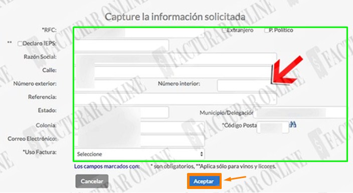ingresar datos fiscales de facturación