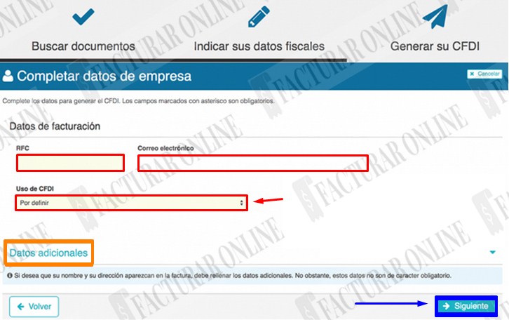 ingresar datos fiscales de facturacion